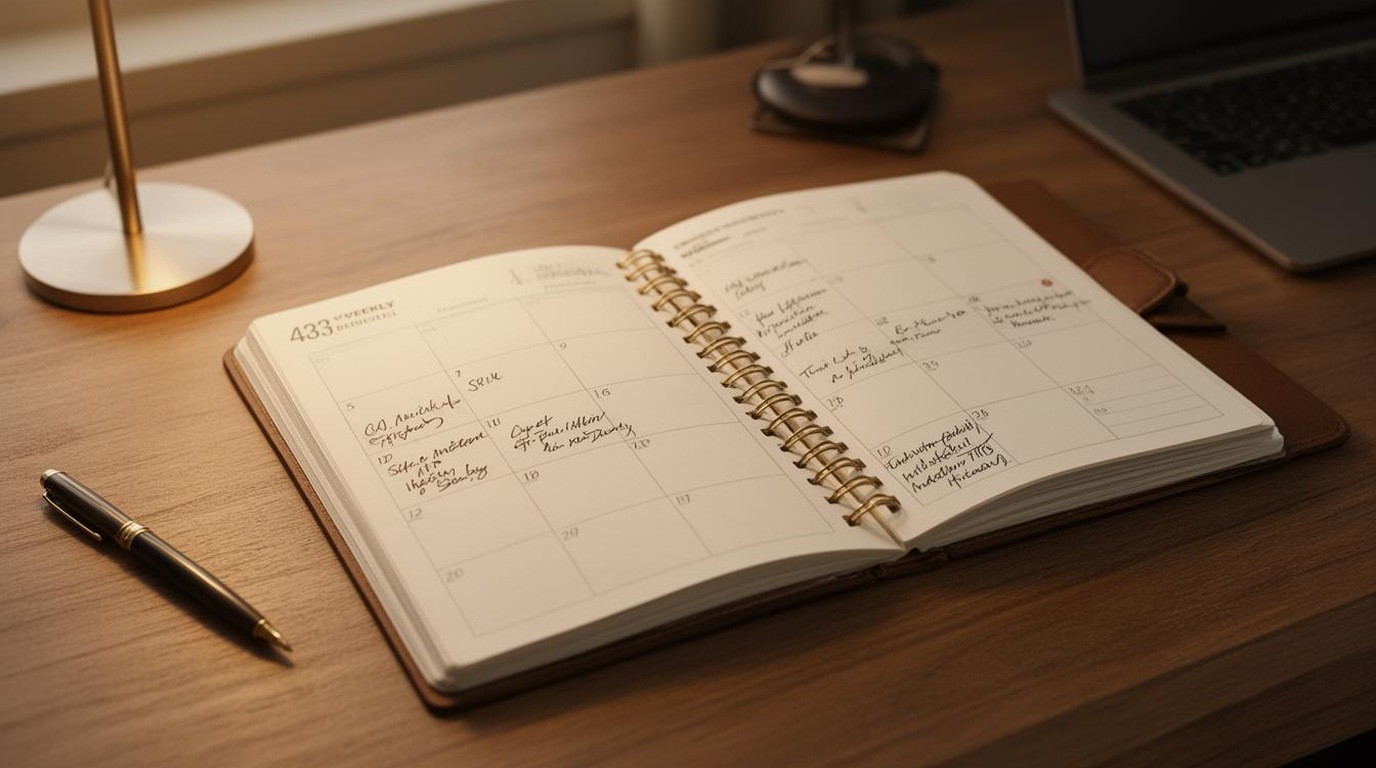 An open weekly planner with a few notes written on the page