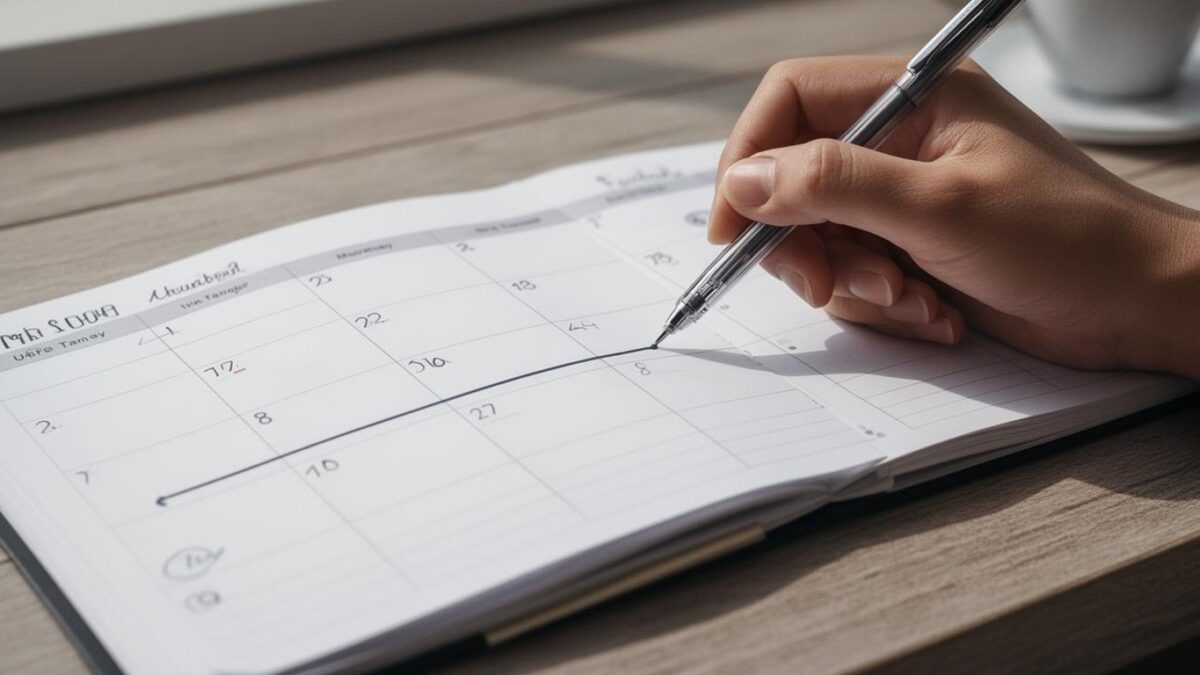 A planner page being tested with a fountain pen and a finger tracing the line