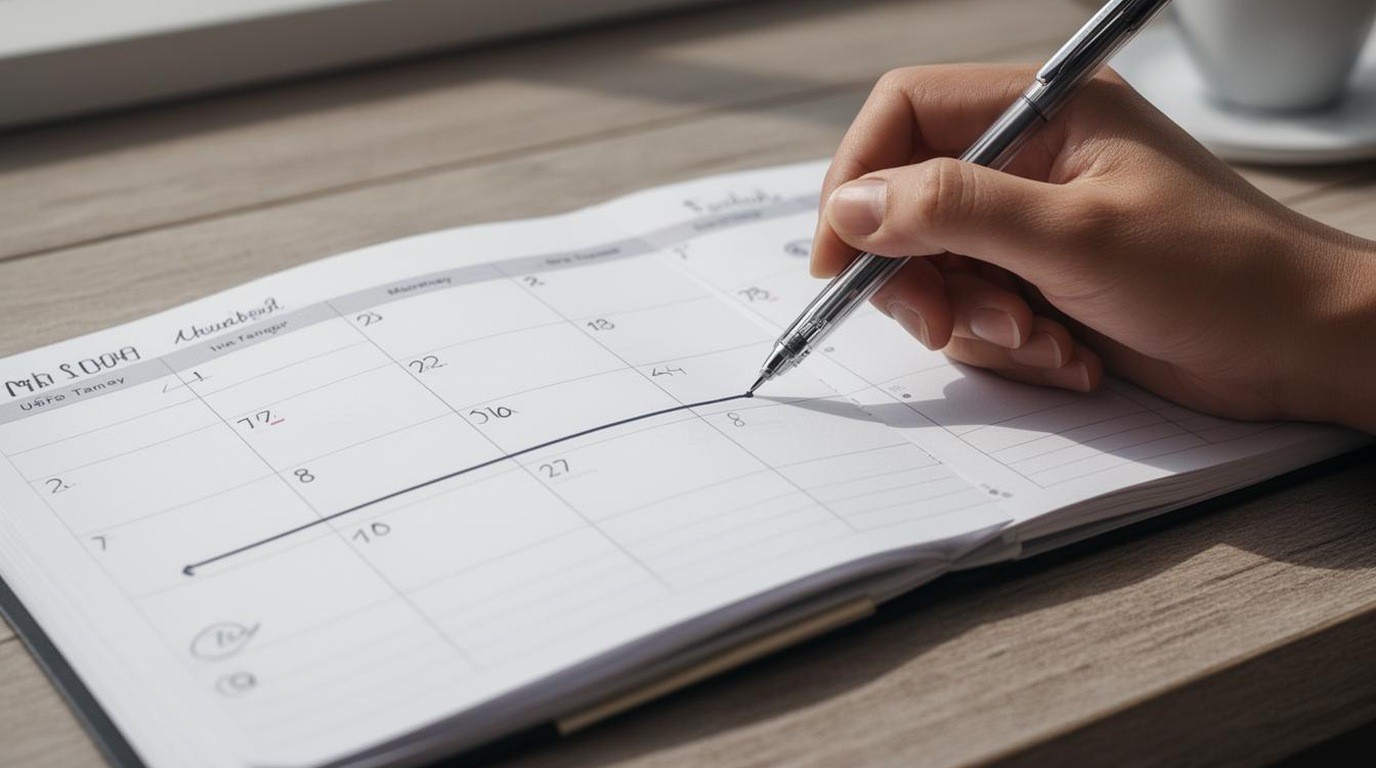 A planner page being tested with a fountain pen and a finger tracing the line